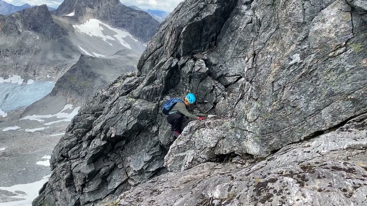 Passing the Crux on the North Ridge of Mount Gjuratind