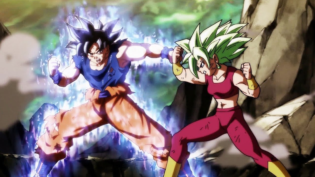 Goku turns ultra instinct to fight kale and caulifla full fight goku