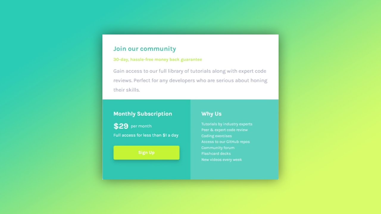 HTML & CSS (Flexbox and Grid) | single price grid component - YouTube