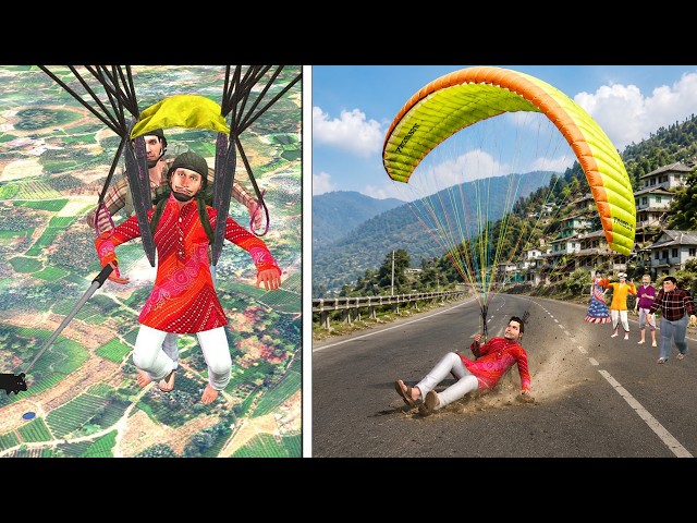 Paragliding Pilot Crash Lands on Highway | Hindi Kahaniya Comedy Video