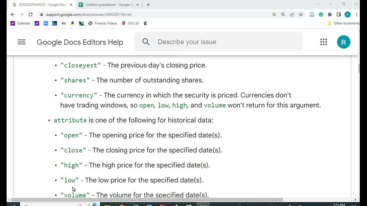 Historical Stock Price Data in Google Sheets