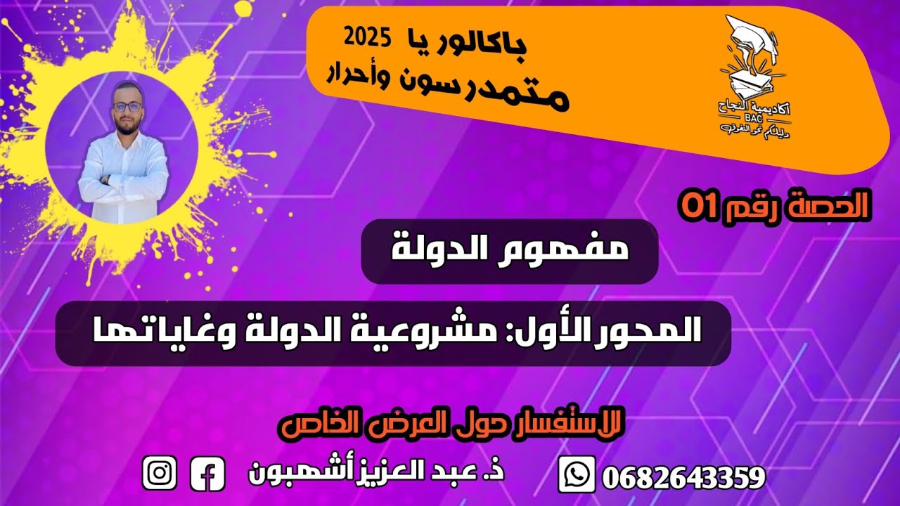 الحلقة رقم 01:  مفهوم الدولة  / المحور الأول [ مشروعية الدولة وغاياتها ].