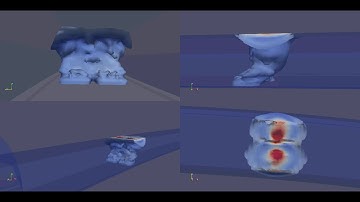 Tunnel fire simulation (4 views). Smoke dispersion and temperature – Ventilated air speed : 4m/sec