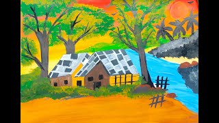 village indian scenery painting poster acrylic colour easy student paint tutorial