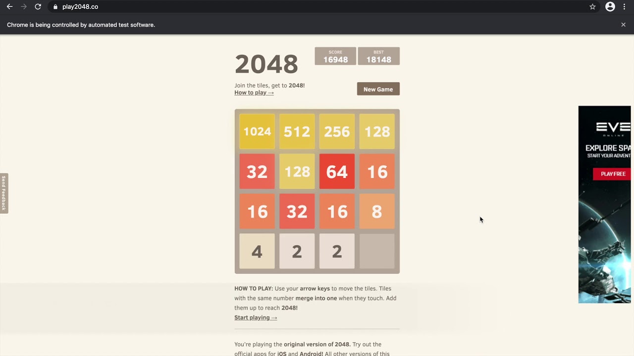 Playing 2048 game with AI - YouTube