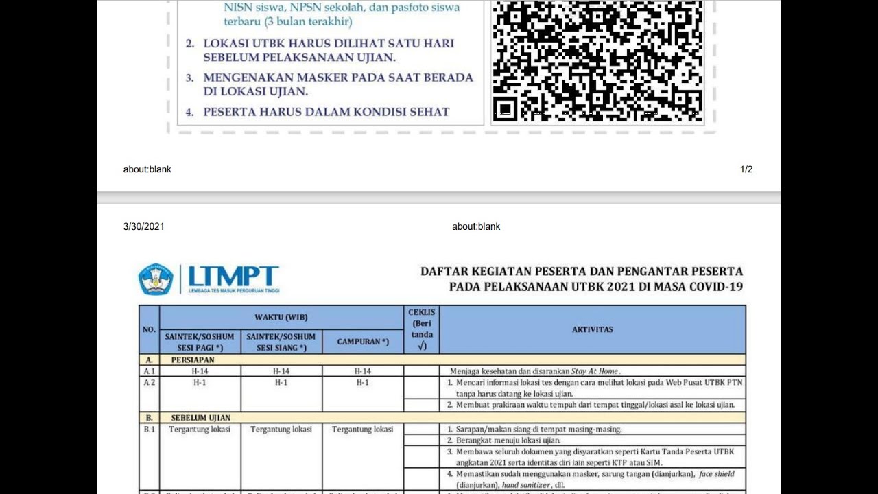 CARA MENCETAK/PRINT KARTU PESERTA UTBK 2021 MENJADI 2 HALAMAN PDF 