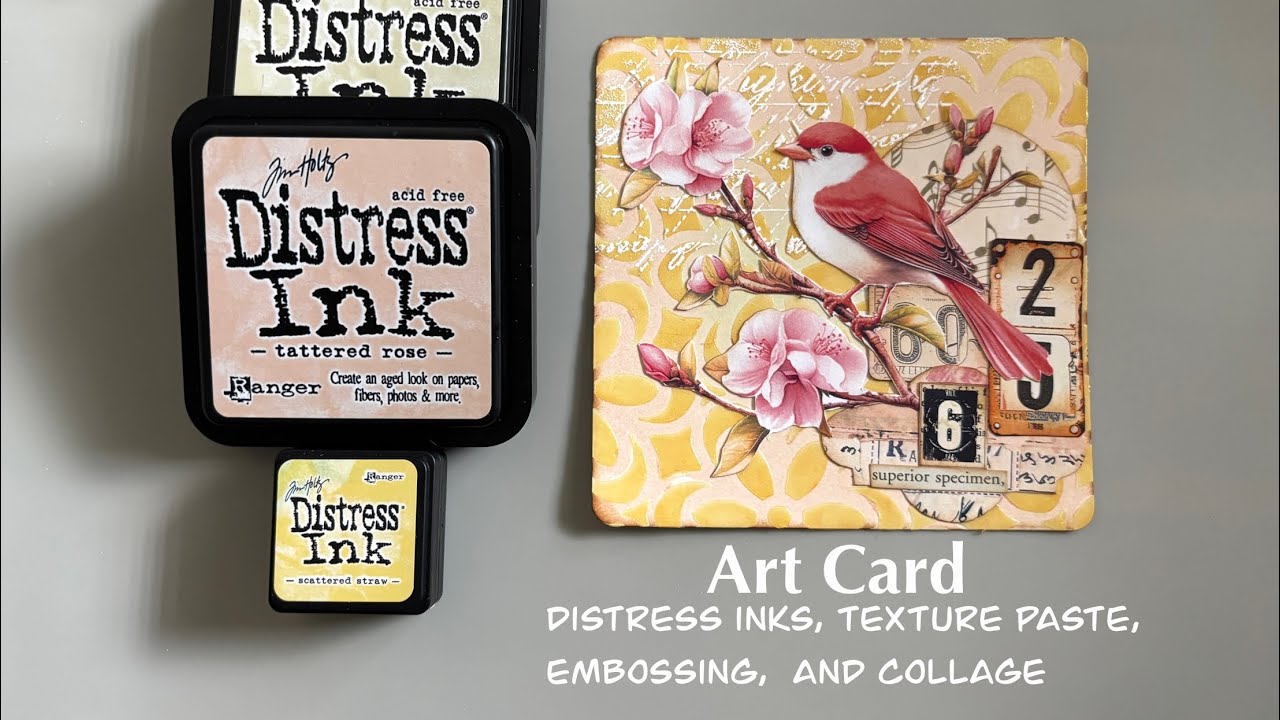 Mixed media art card using distress inks, texture paste, embossing, and ...