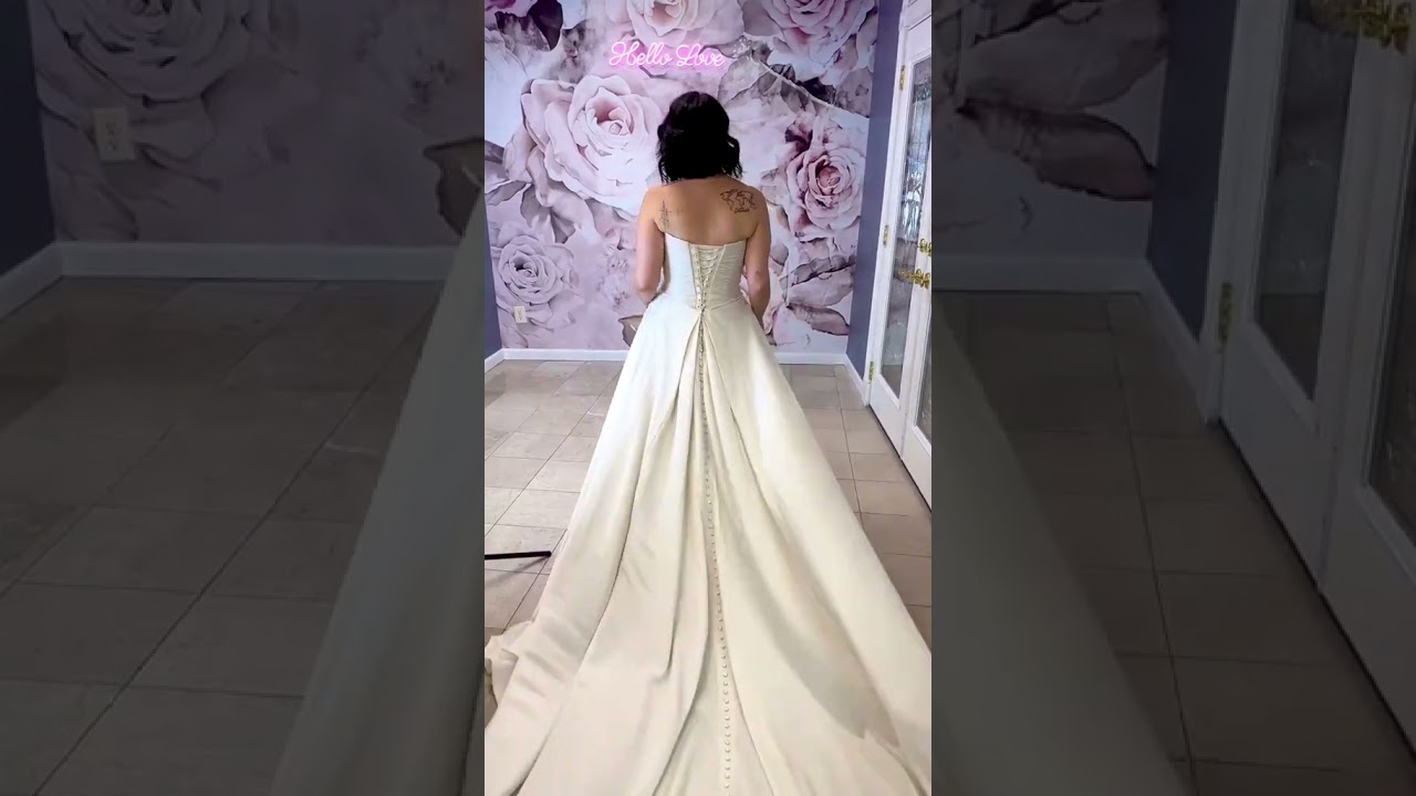 Elegant Draped Satin Wedding Gown with Hip High Lace Illusion Slit