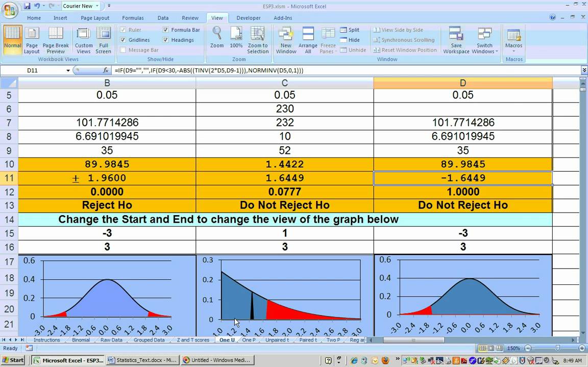 hypothesis tests excel