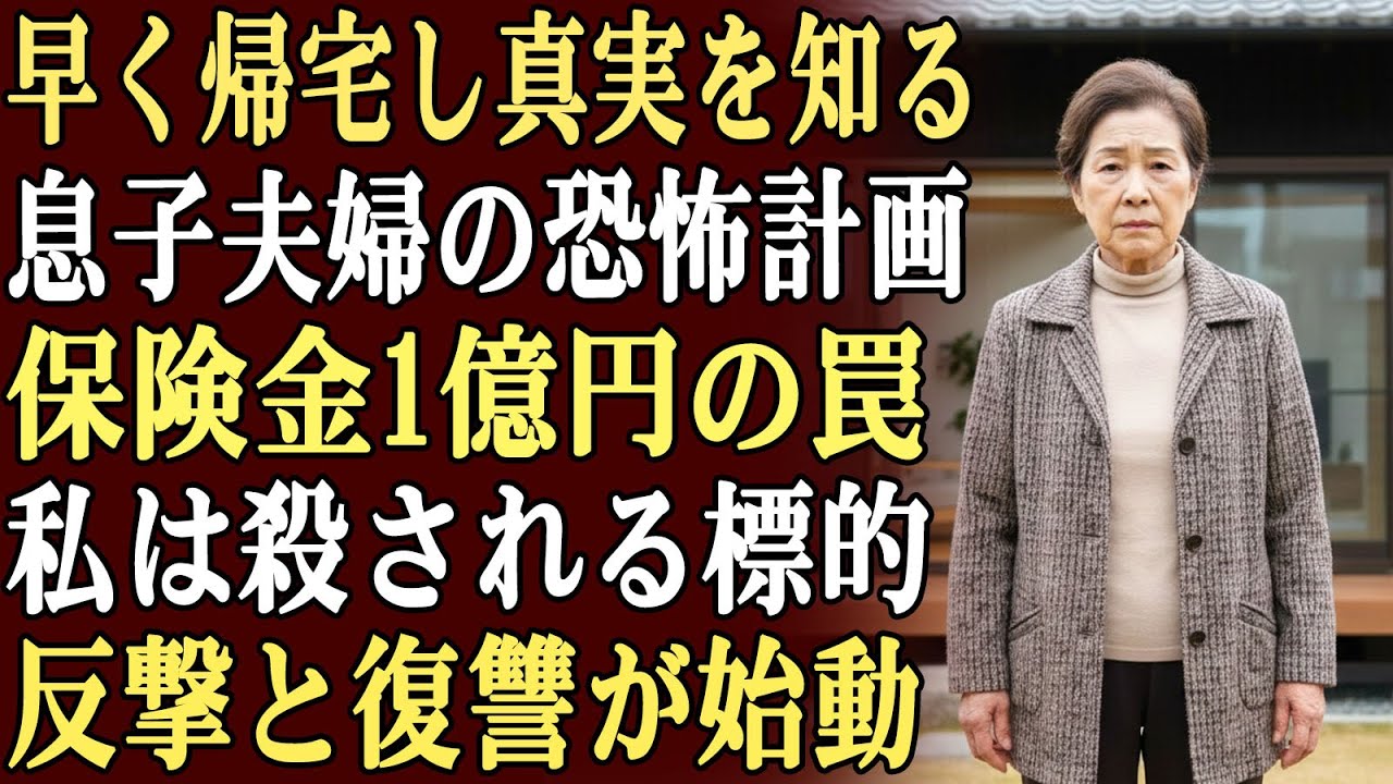 私は家に早く帰り、偶然にも息子夫婦の恐ろしい計画を耳にしてしまった。彼らは、保険金1億円を手に入れるため、私を殺そうと計画していたのだ。その瞬間、私は即座に反撃と、完璧な復讐計画を立て始めた――。