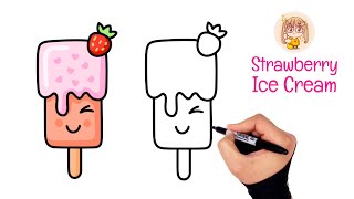 How to Draw Strawberry Ice Cream | Follow along Drawing lessons | كيفية رسم ايس كريم بالفراولة