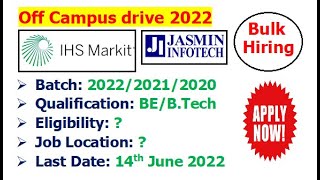 IHS Markit Jasmin Infotech are hiring freshers | Batch: 2022/2021/2020 | Salary? | Eligibility? IHS Markit Jasmin Infotech are hiring freshers | Batch: 2022/2021/2020 | Salary? | Eligibility?
