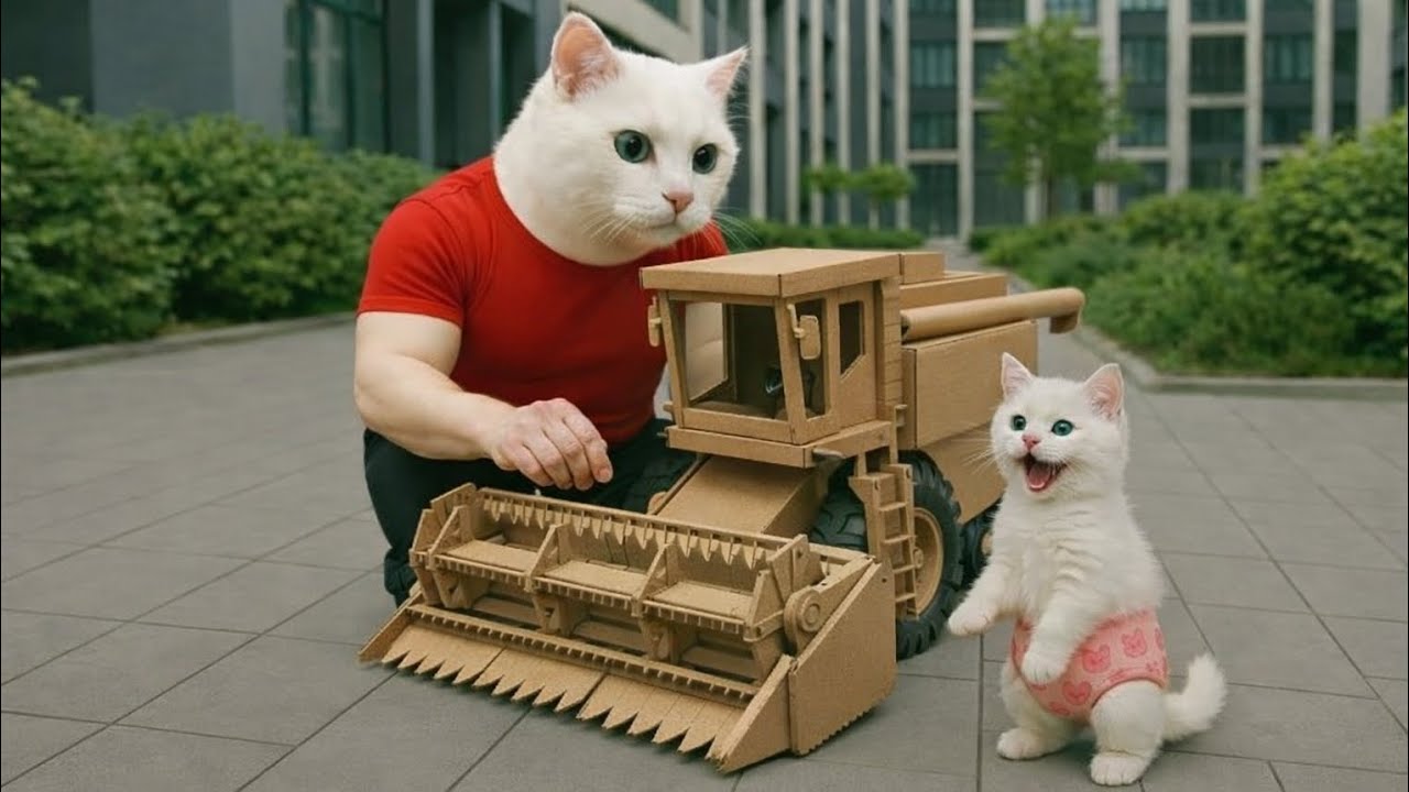 Kitten Gets Cardboard Harvester Teased || Don't Miss End