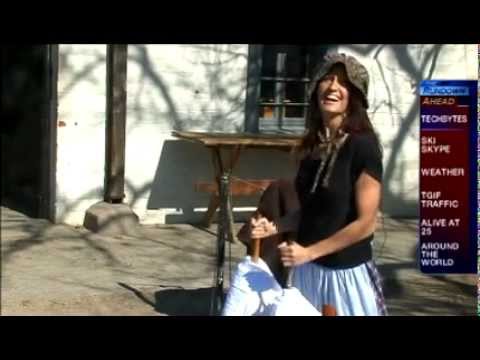 Colonial woman teaches Jeff Maher how to properly churn butter - YouTube