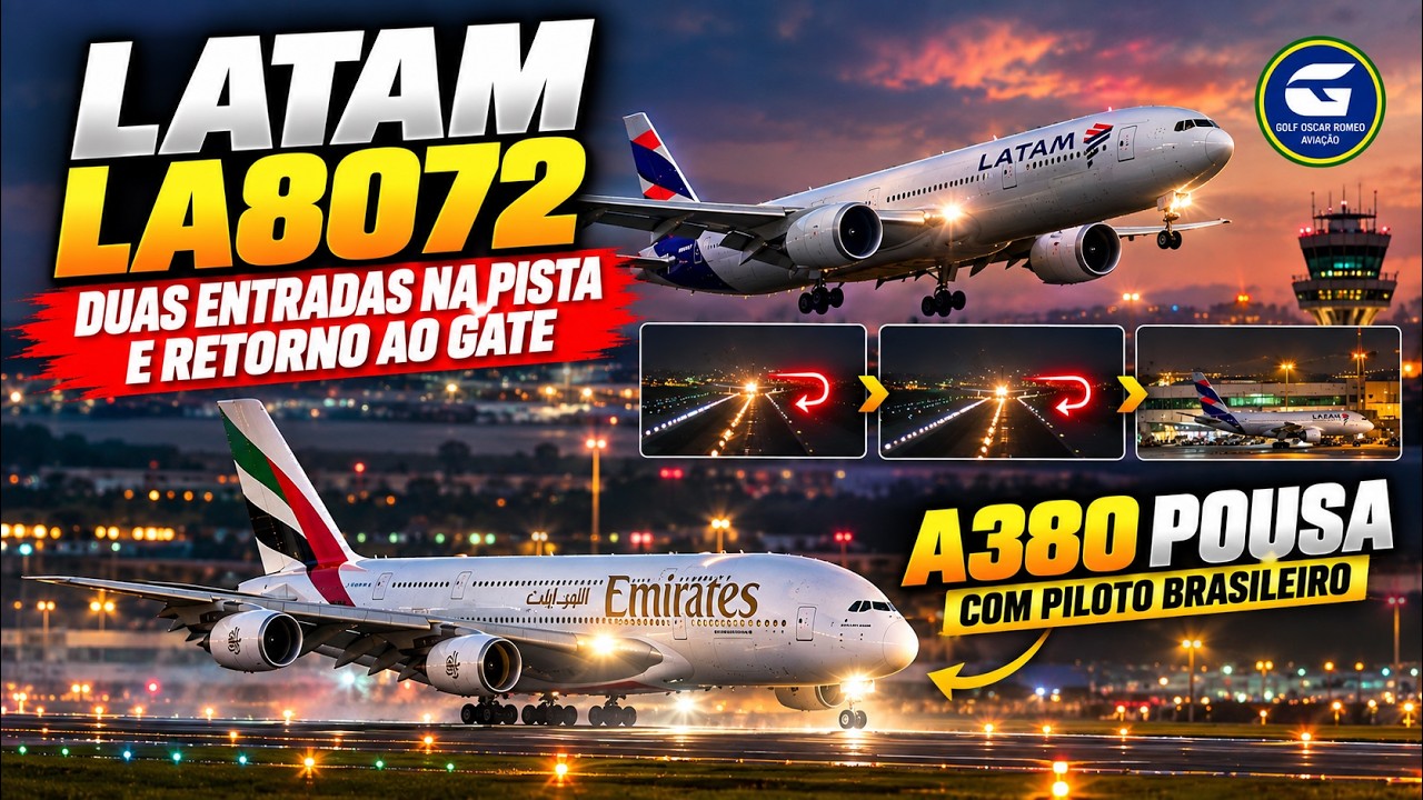 Voo LA8072 entra duas vezes na pista, retorna ao gate e decola com atraso em Guarulhos