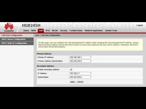 comment changer l' adresse ip sur les Routeurs Huawei HG8245H - YouTube