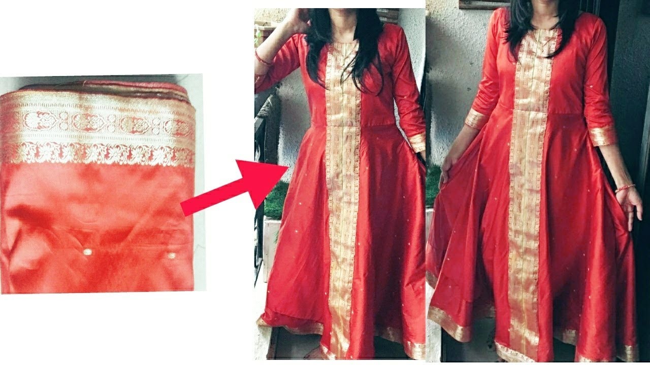 Convert Old Saree in to Designer Umbrella long Gown cutting and stitching   YouTube