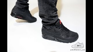 Nike Air Max 90 Essential Black Silver Red on feet - YouTube