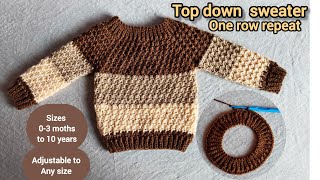 No Sewing! One-Row Repeat Top-Down Crochet baby Sweater Tutorial  screenshot 2