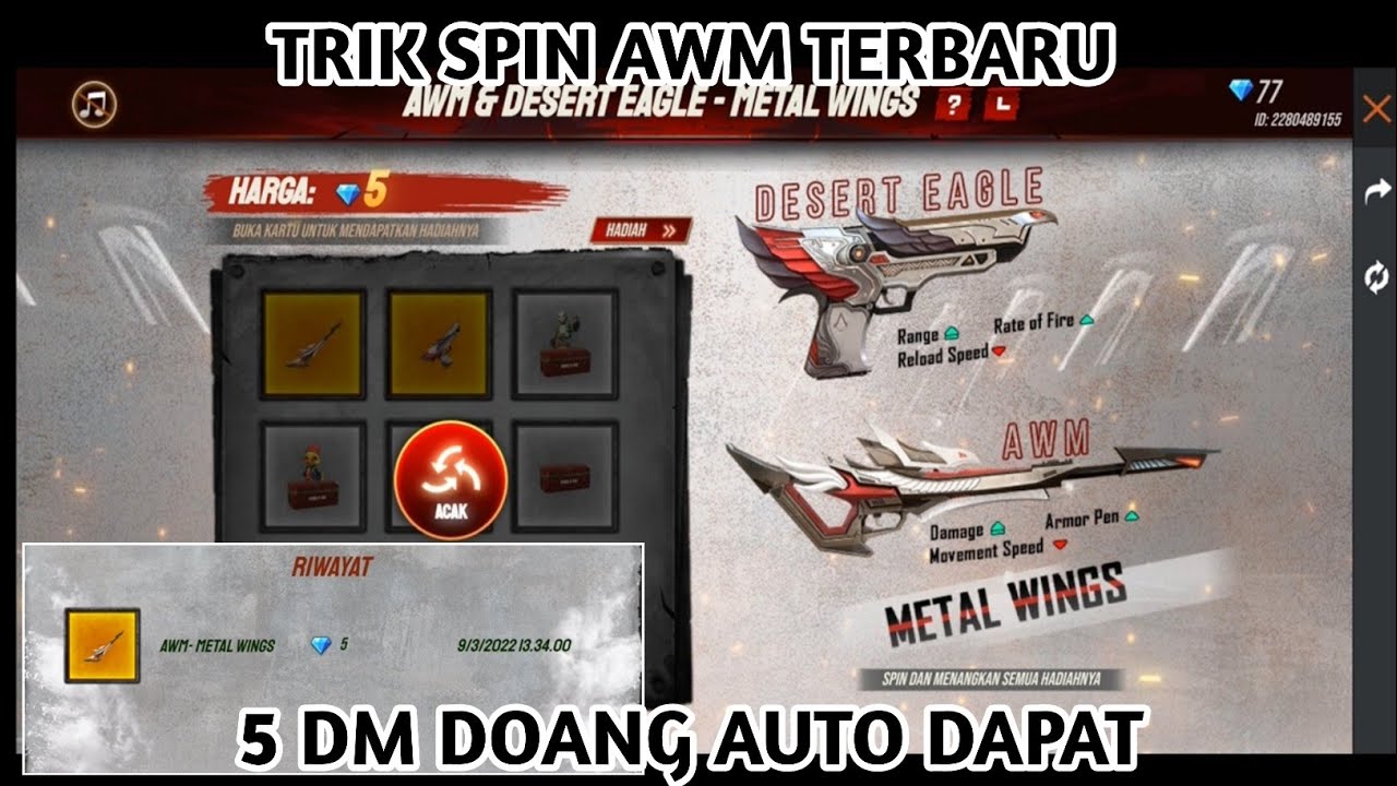 TRIK SPIN AWM TERBARU FF | SPIN AWM DAN DESERT EAGLE METAL WINGS EVENT BULLSEYE
