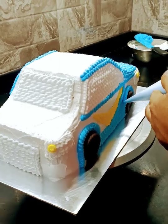 #car🚗 Shape Cake design #white and blue colour cake design