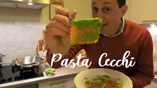 Wild Caught Red Shrimps inside my new Ravioli literally beached on a Pea Cream