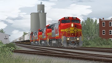 Open Rails: Two Santa Fe trains at Mazon