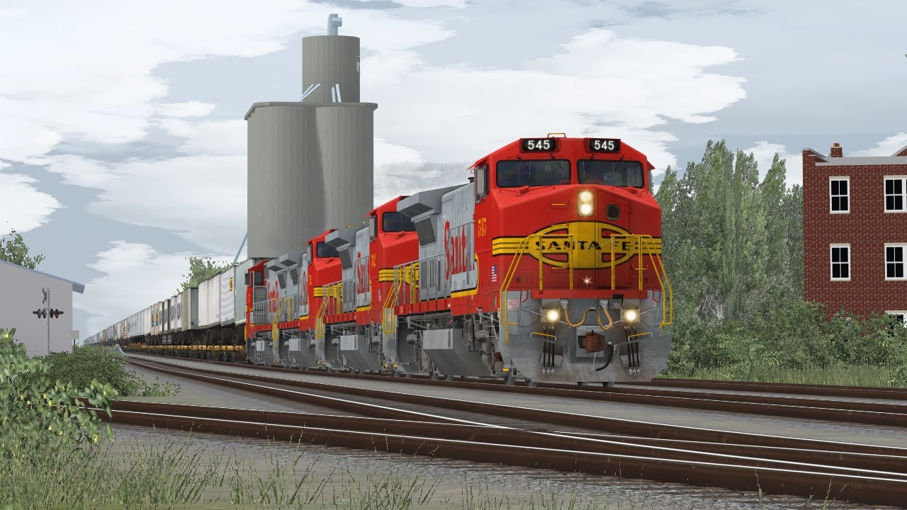 Open Rails: Two Santa Fe trains at Mazon