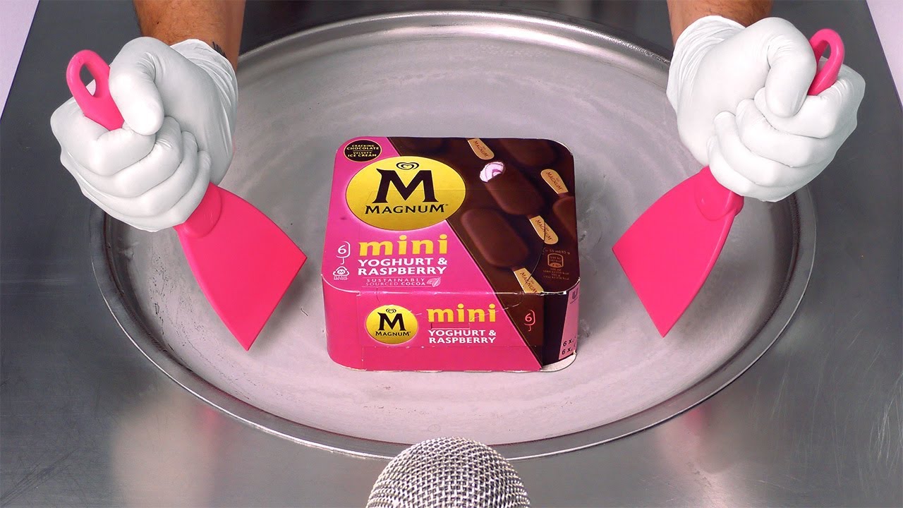 How to turn pink Magnum Mini Yoghurt & Raspberry to Ice Cream Rolls | ASMR (no talking)