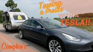 Towing the Prolite Lounge with a Tesla Model 3 at Campkin's RV Centre!