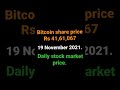 Bitcoin share price at Rs 41,61,067 | 19 November 2021 | Daily Stock Market Price | Samriddh Saxena