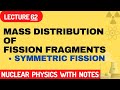 Mass and energy distribution of fission fragments  symmetric fission