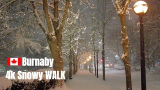 Snowy Night in Burnaby, BC , Canada 4K Walk