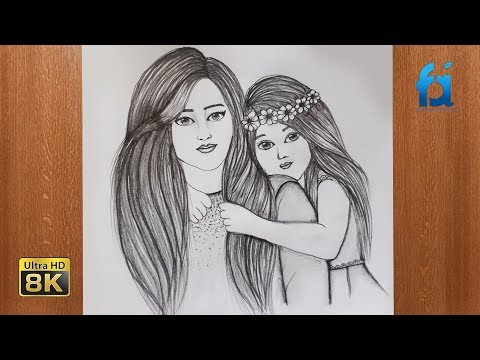 How to draw A Mother with cute Daughter - easy step by step 8K | Stay
