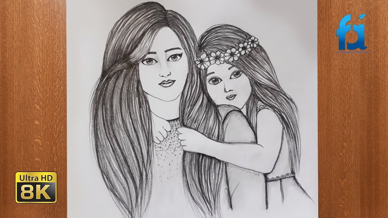 Best Mother hugging daughter Illustration download in PNG & Vector format