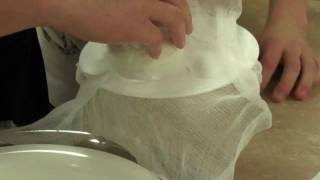 Cheesemaking (Using cheesecloth to separate curd from whey) Cheesemaking (Using cheesecloth to separate curd from whey)