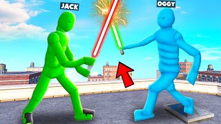 Ragdoll Fight With Lightsaber Between Oggy And Jack In Overgrowth