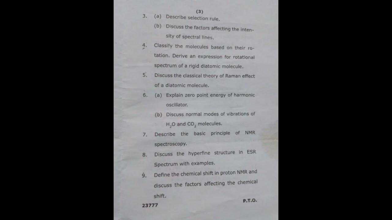 M.sc 1st semester Spectroscopy question paper 2023vbspu YouTube