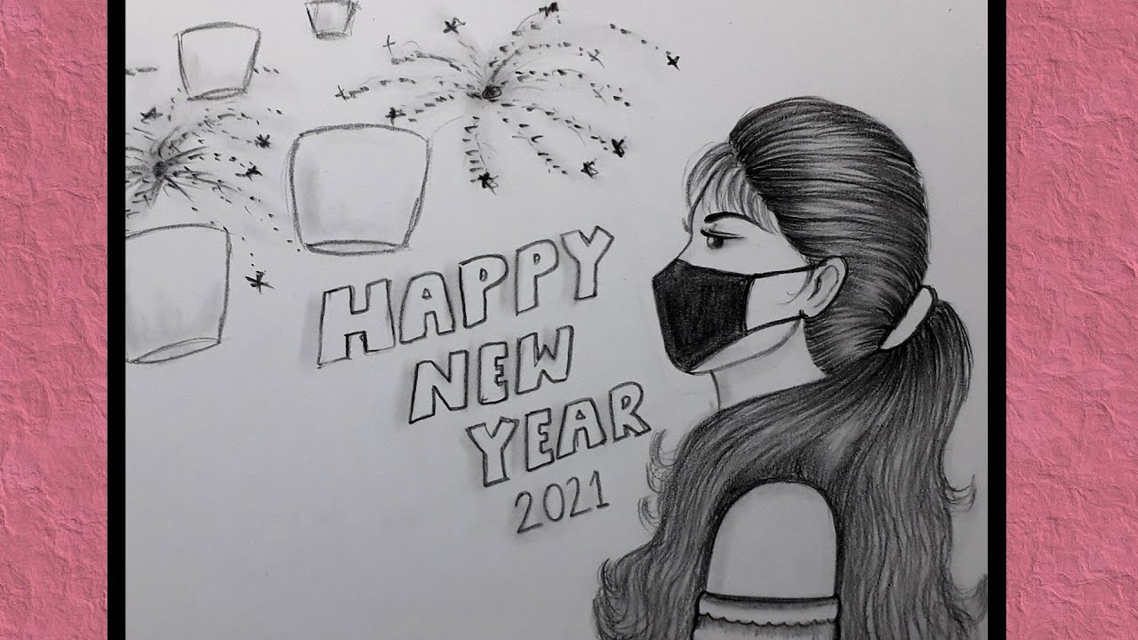 A girl celebrating new year 2021 with fireworks pencil drawing happy new  year 2021 creative drawing  YouTube