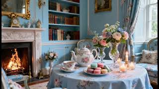 Bridgerton tea party & string quartet classical music ☕️Regency era cozy blue fireplace ambience