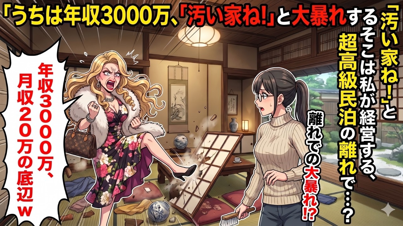 「うちは年収3000万、あんたは月収20万の底辺w」と見下すタワマンママ友が私の自宅をボロ家と勘違いして不法侵入→「汚い家ね!」と大暴れするも、そこは私が経営する超高級民泊の離れで…?