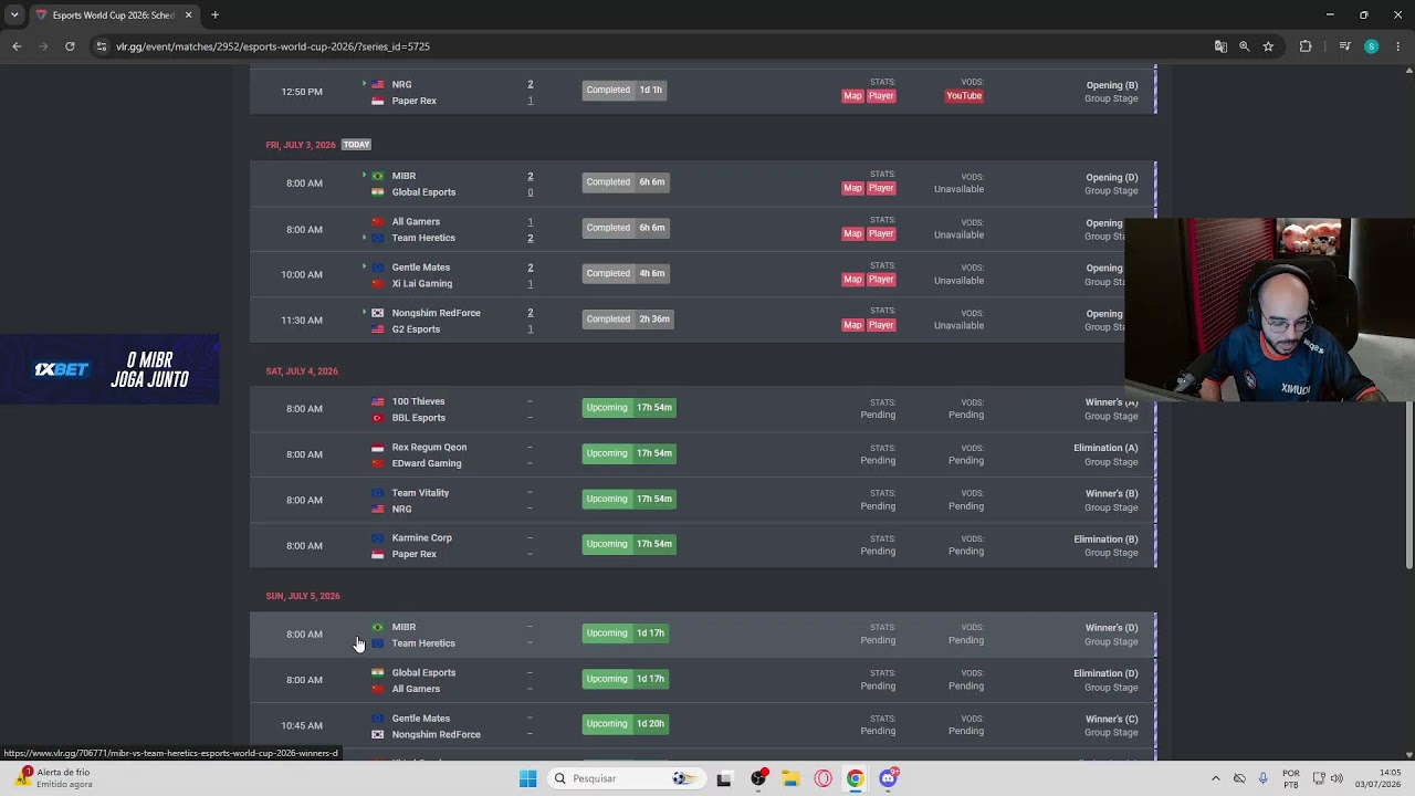 MIBR SACY - G2 x NS (MD3) - EWC VALORANT 2026 - FASE DE GRUPOS