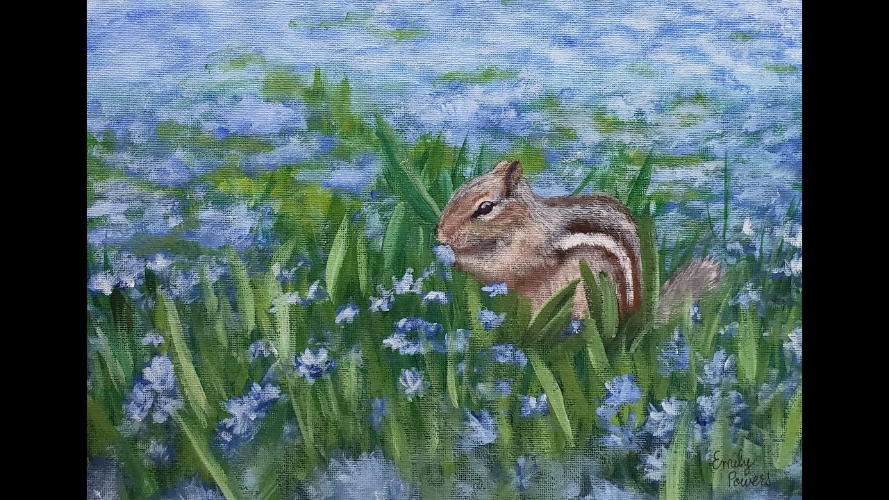 Chipmunk In Blue Flowers Acrylic Painting Tutorial