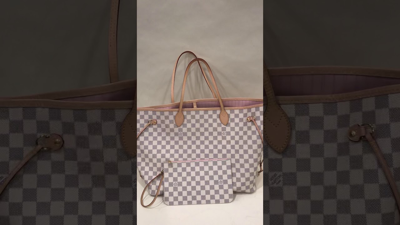 Auth Louis Vuitton Neverfull MM Damier Azur N51107 Broken Adjust