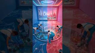 Yin Yang Epoxy Floor Transformation 🤯 Blue vs Pink Room #epoxy #shorts