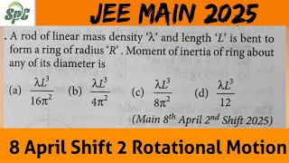 A rod of linear mass density lemda and length L is bent to form a ring of radius R . Moment of inert