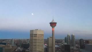 Moonrise and Belt of Venus over Calgary, Dec. 19, 2018