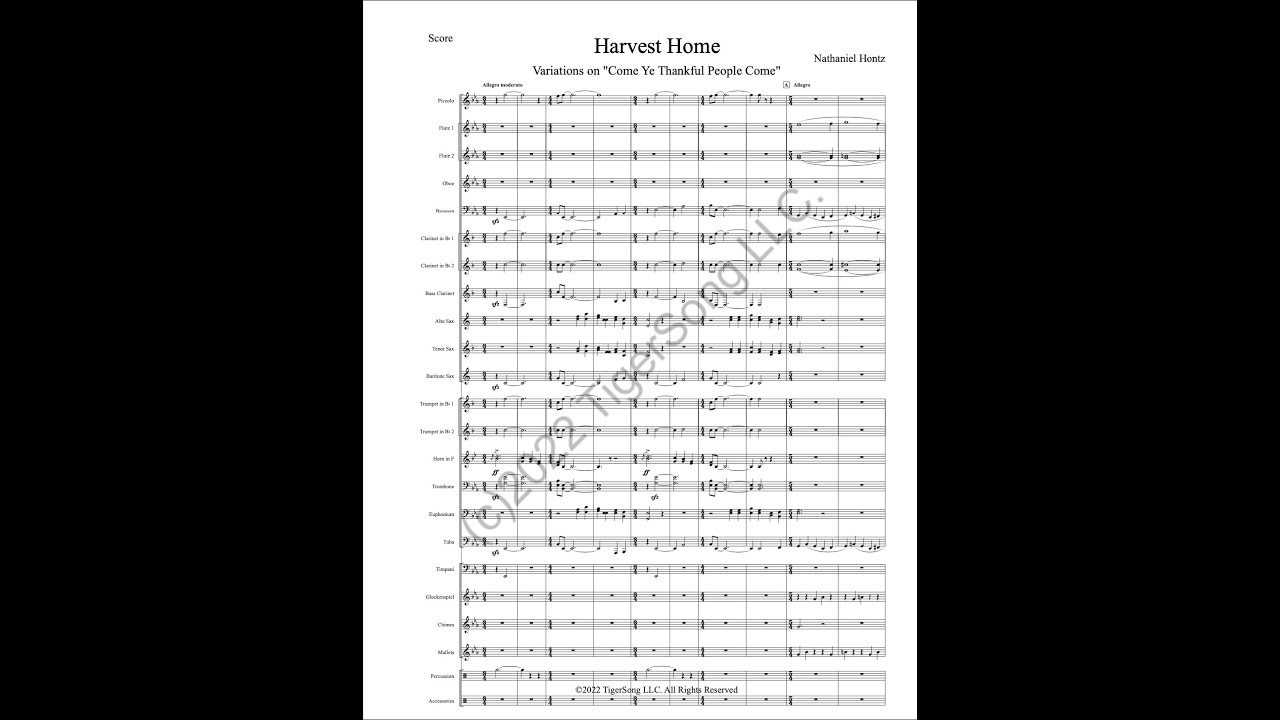 Harvest Home (Variations on "Come Ye Thankful People Come") for Wind Ensemble Harvest Home (Variations on "Come Ye Thankful People Come") for Wind Ensemble
