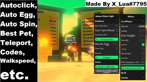 Anime Clicker Fight Script | Autoclick, Auto Egg, Auto Spin, Best Pet, TP, Redeem All Codes, etc.