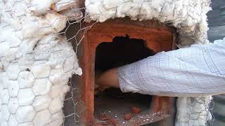 Opening wood-fired kiln after second run